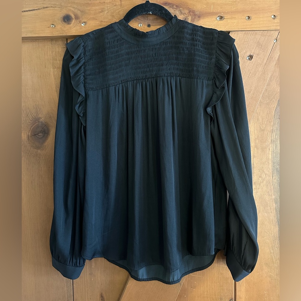 LOFT Black High Neck Blouse Sz MP